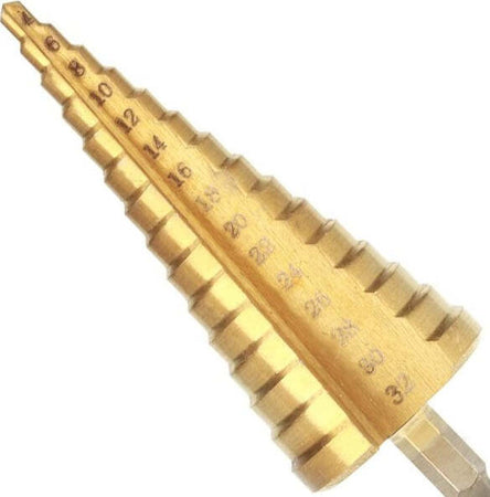 Fresa-Conica-A-Scalino-Gradino-Punta-Per-Trapano-Spirale-Da-4-A-32-Mm-Graduale