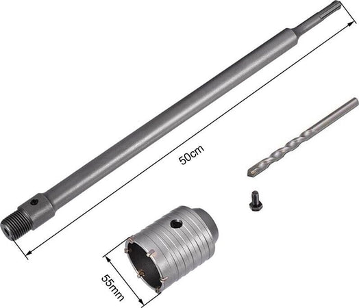 Fresa-Per-Muro-A-Tazza-55-Mm-Asta-Prolunga-50-Cm-Attacco-Trapano-Sds-Plus-Tools