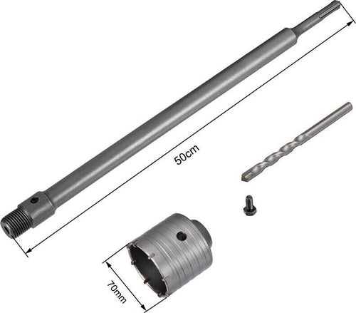 Fresa-Per-Muro-A-Tazza-70-Mm-Asta-Prolunga-50-Cm-Per-Trapano-Attacco-Sds-Plus-Tools
