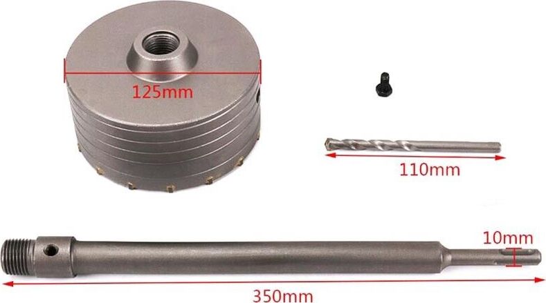 Fresa-Per-Muro-A-Tazza-Corona-125-Mm-Asta-35-Cm-Per-Trapano-Attacco-Sds-Plus-Tools
