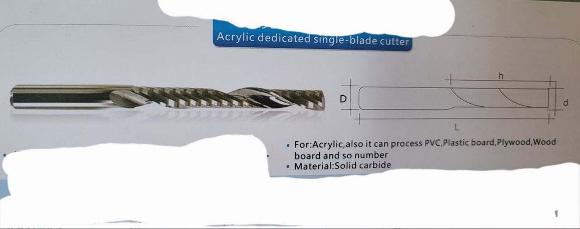 FRESATRICE PUNTE PER CNC 1 FLAUTO MILLING CUTTER PLEXI LEGNO PLASTIC DIAM 0.6
