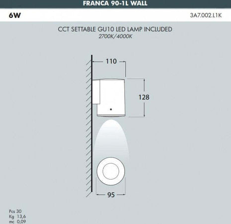 FUMAGALLI FRANCA 90 WALL NERO GU10 6W CCT 2700/4000K | 3A7002000LXL1K Illuminazione/Illuminazione per esterni/Lampade da parete Zencoccostore - Formia, Commerciovirtuoso.it