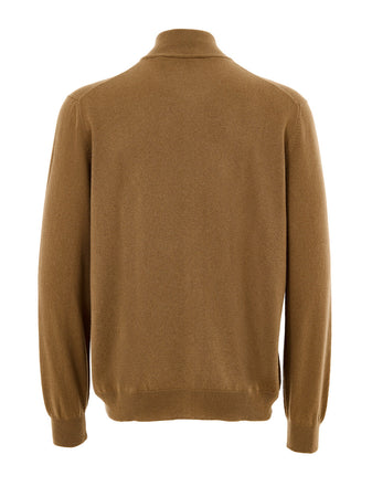 Gran Sasso Maglione Cardigan in Lana Marrone con Zip da uomo