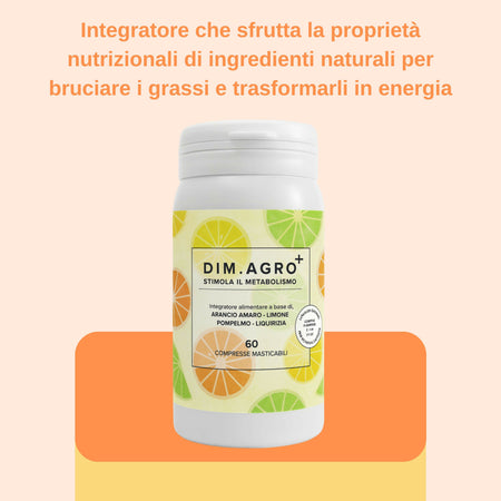 DimAgro Integratore Dimagrante Naturale – Brucia Grassi e Stimola il Metabolismo – Con Arancio Amaro, Limone, Pompelmo e Liquirizia – 180 Compresse Masticabili