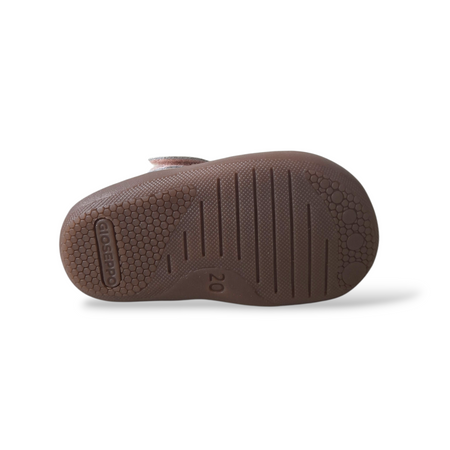 Ragnetto Semiaperto Bambina Gioseppo Carver | Pelle Cipria Beige Barefoot Velcro Primi Passi