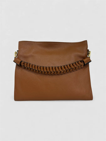 DOPPIASE Borsa Treccia Grande in vera pelle Dollaro Made in Italy 30x25x13cm
