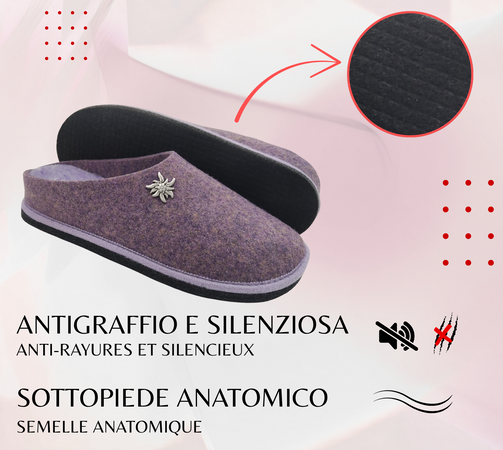 Primo Calzature Ciabatte Donna ValGardena Pantofole Invernali da Casa in Lana, Suola in Feltro con Plantare Estraibile