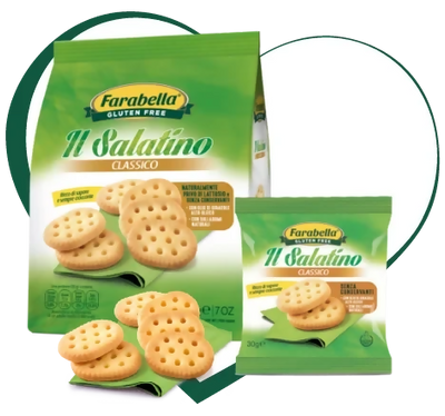 Il salatino classico in formato 30g senza glutine e senza lattosio leggermente piccante marca : arabella
