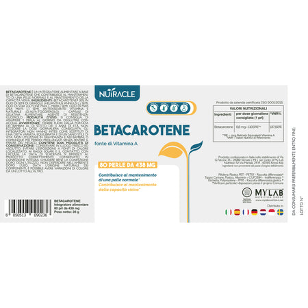 Betacarotene Nutracle 80 Perle Da 438 Mg | Integratore Per Abbronzatura Forte | Sostegno Per La Vista Alta Concentrazione Di Pro Vitamina A