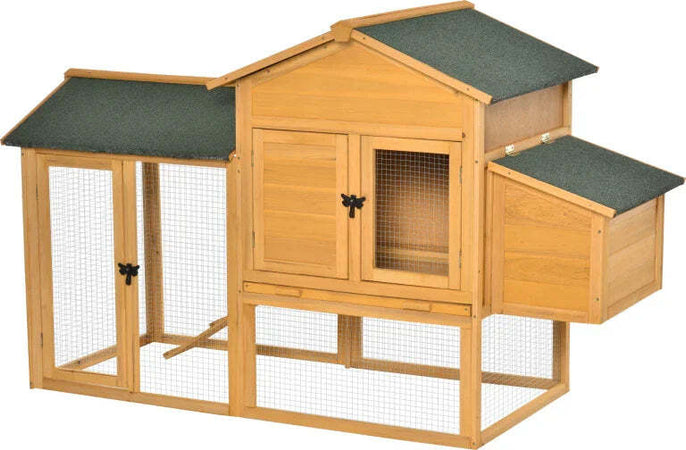Gabbia-per-Galline-con-Casetta-e-Area-Aperta,-Nido-con-Tetto-Apribile-e-Rete-Metallica,-Pollaio-in-Legno-Giallo,-168x75x103cm-JD7D51-191LD7