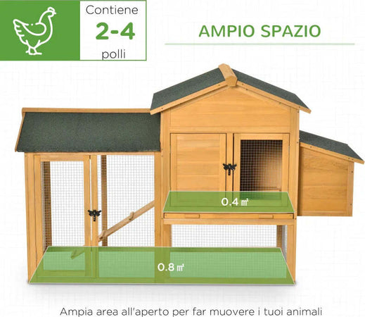 Gabbia-per-Galline-con-Casetta-e-Area-Aperta,-Nido-con-Tetto-Apribile-e-Rete-Metallica,-Pollaio-in-Legno-Giallo,-168x75x103cm-JD7D51-191LD7
