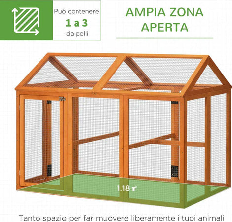 Gabbia-per-Galline-in-Legno-con-Porte-Multiple-e-Rete-in-Metallo,-140x88.5x106cm,-Arancione-HJ8D51-364V00OGHJ8