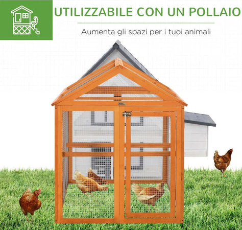 Gabbia-per-Galline-in-Legno-con-Porte-Multiple-e-Rete-in-Metallo,-140x88.5x106cm,-Arancione-HJ8D51-364V00OGHJ8