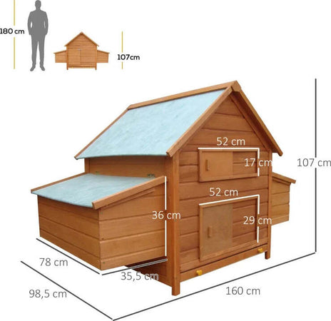 Gabbia-per-Galline-in-Legno-con-Tetto-Impermeabile,-Pollaio-Prefabbricato-da-Esterno,-160x98.5x107cm-NB8D51-014NB8