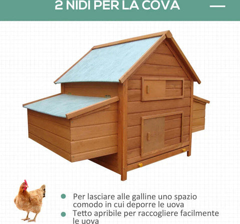 Gabbia-per-Galline-in-Legno-con-Tetto-Impermeabile,-Pollaio-Prefabbricato-da-Esterno,-160x98.5x107cm-NB8D51-014NB8