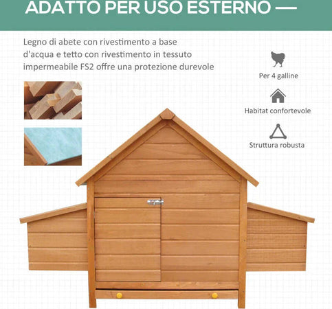 Gabbia-per-Galline-in-Legno-con-Tetto-Impermeabile,-Pollaio-Prefabbricato-da-Esterno,-160x98.5x107cm-NB8D51-014NB8