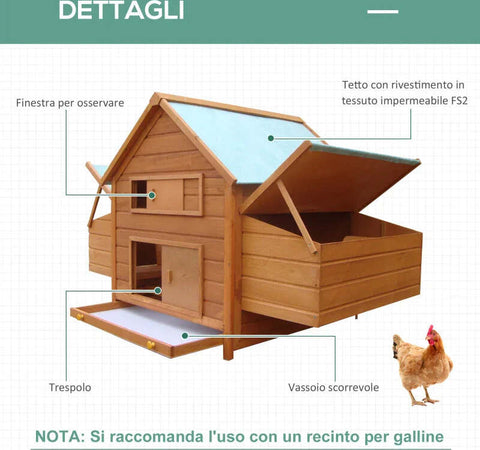 Gabbia-per-Galline-in-Legno-con-Tetto-Impermeabile,-Pollaio-Prefabbricato-da-Esterno,-160x98.5x107cm-NB8D51-014NB8
