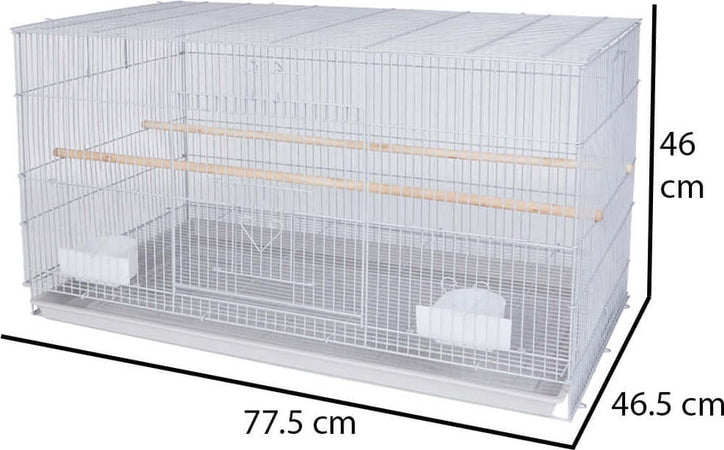 Gabbia-Voliera-Grigia-per-Uccelli-Volatili-Pappagalli-2-Mangiatoie-77.5x46.5x46cm
