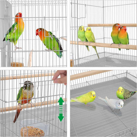 Gabbia-Voliera-Grigia-per-Uccelli-Volatili-Pappagalli-2-Mangiatoie-77.5x46.5x46cm