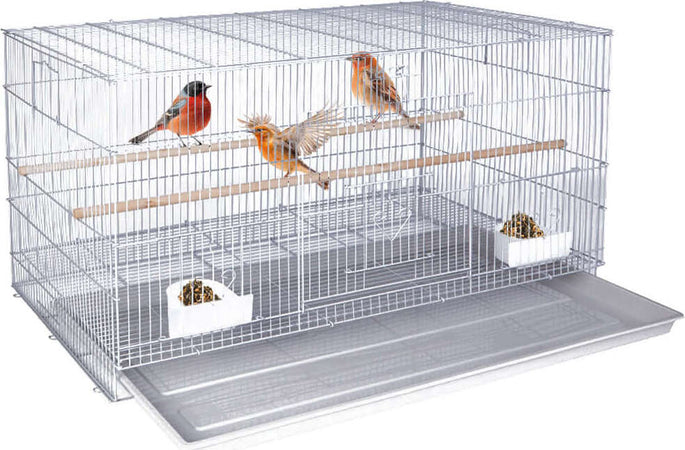 Gabbia-Voliera-Grigia-per-Uccelli-Volatili-Pappagalli-2-Mangiatoie-77.5x46.5x46cm