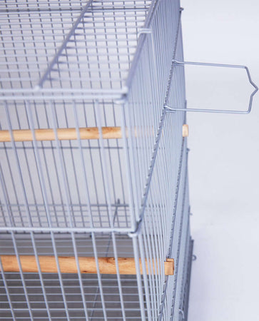 Gabbia-Voliera-Grigia-per-Uccelli-Volatili-Pappagalli-2-Mangiatoie-77.5x46.5x46cm