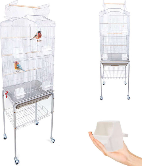 Gabbia-Voliera-per-Uccelli-Bianca-per-Pappagalli-con-Piedistallo-46-x-36-x-148cm