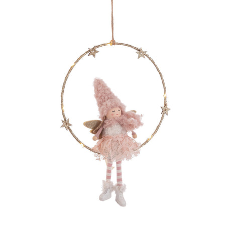 Pendaglio Angelo "Hilde" con batteria per albero di Natale in poliestere decorato color Bianco