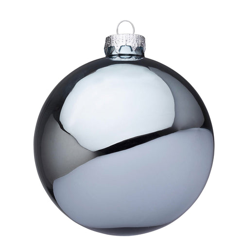 Palline per albero di Natale in vetro decorate color Celeste Polvere Lucido