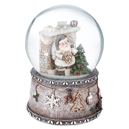 Sfera di cristallo natalizia Babbo Natale con caminetto in poliresina decorazione per interno h14 cm