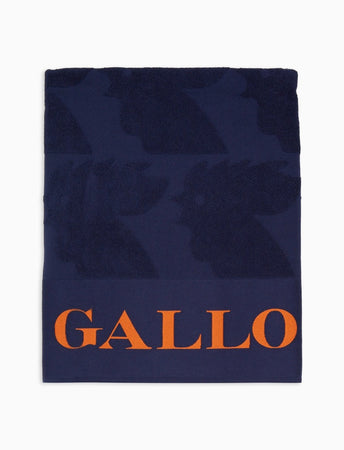 Telo mare unisex Gallo blu in cotone con scritta a contrasto, ideale per spiaggia o piscina davanti