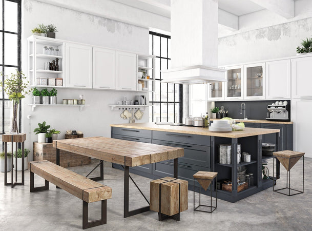 Tavolo Garrett rettangolare, con gambe, piano in legno di abete, stile industriale