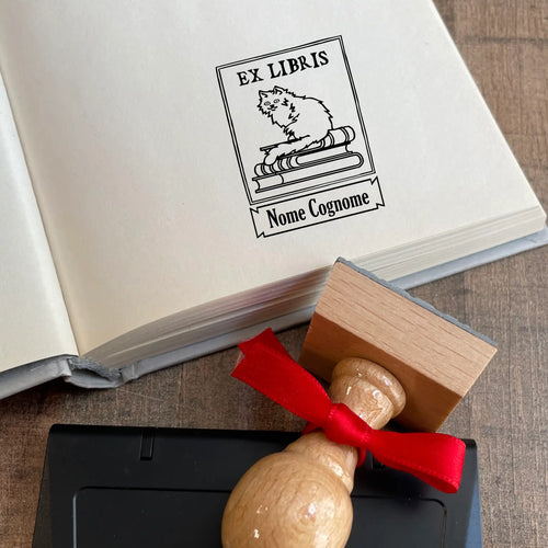 Timbro Ex Libris Gatto su Libro - 30x40 mm