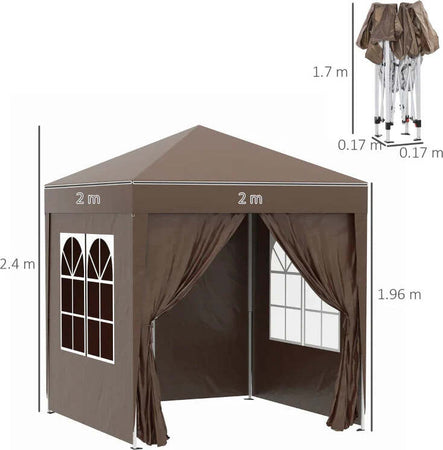 Gazebo-2x2-m-Pieghevole-con-4-Pareti-Rimovibili-e-Borsa-da-Trasporto,-in-Metallo-e-Poliestere,-Marrone--100110-066CE