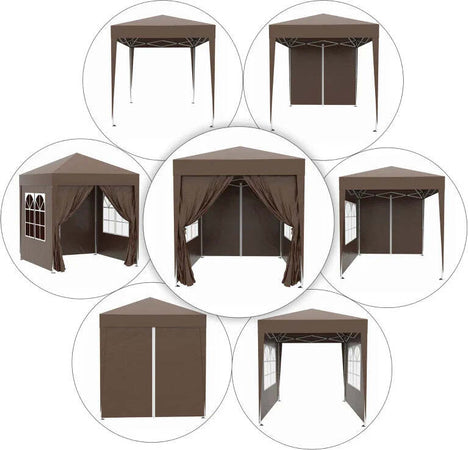 Gazebo-2x2-m-Pieghevole-con-4-Pareti-Rimovibili-e-Borsa-da-Trasporto,-in-Metallo-e-Poliestere,-Marrone--100110-066CE