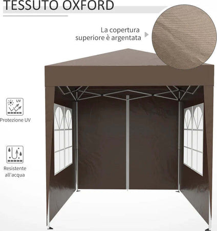 Gazebo-2x2-m-Pieghevole-con-4-Pareti-Rimovibili-e-Borsa-da-Trasporto,-in-Metallo-e-Poliestere,-Marrone--100110-066CE