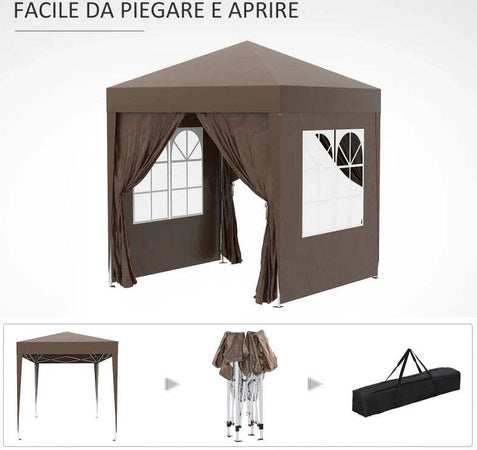 Gazebo-2x2-m-Pieghevole-con-4-Pareti-Rimovibili-e-Borsa-da-Trasporto,-in-Metallo-e-Poliestere,-Marrone--100110-066CE