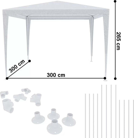 Gazebo-3-x-3-Metri-Bianco-Struttura-in-Acciaio-Copertura-In-PE-110-gr/m²-Impermeabile-Idrorepellente