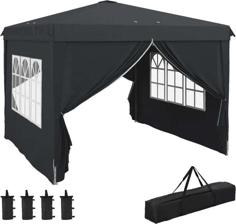 Gazebo-3x3-ad-Altezza-Regolabile-con-Fori-di-Drenaggio-e-Borsa-da-Trasporto,-in-Metallo,-Grigio-84C-460V00CG