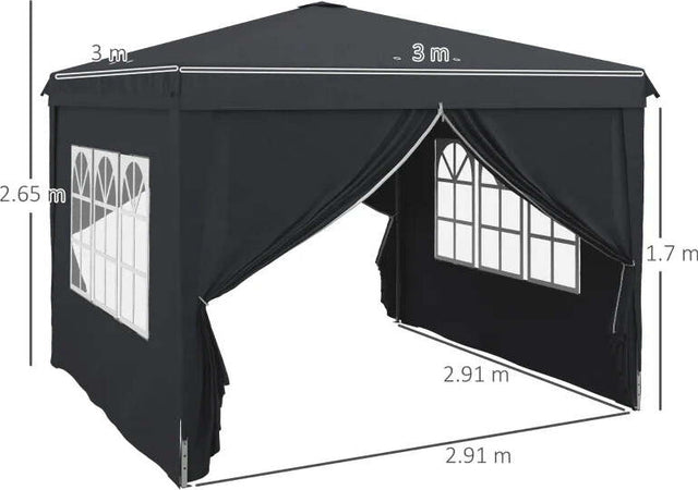 Gazebo-3x3-ad-Altezza-Regolabile-con-Fori-di-Drenaggio-e-Borsa-da-Trasporto,-in-Metallo,-Grigio-84C-460V00CG