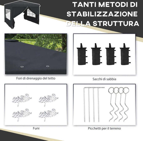 Gazebo-3x3-ad-Altezza-Regolabile-con-Fori-di-Drenaggio-e-Borsa-da-Trasporto,-in-Metallo,-Grigio-84C-460V00CG