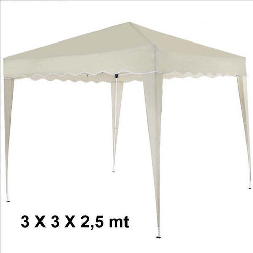 Gazebo-3x3x2,5-Mt-Pieghevole-Ecru-Impermeabile-Richiudibile-Tendone-Giardino