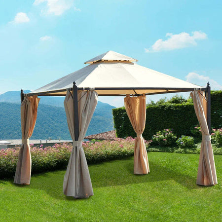 Gazebo-da-Giardino-3-x-3m-con-4-Tende-Laterali-e-Doppio-Tetto-Beige-84C-033