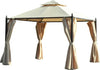 Gazebo-da-Giardino-3-x-3m-con-4-Tende-Laterali-e-Doppio-Tetto-Beige-84C-033