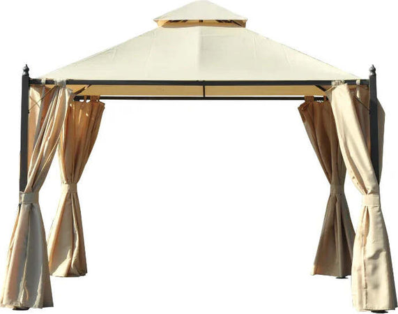 Gazebo-da-Giardino-3-x-3m-con-4-Tende-Laterali-e-Doppio-Tetto-Beige-84C-033