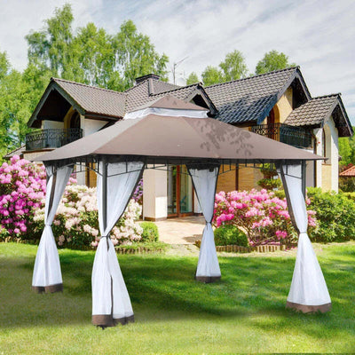 Gazebo-da-Giardino-3x3m-con-Zanzariera,-Telaio-in-Acciaio-e-Doppio-Tettuccio,-Bianco-84C-010CF