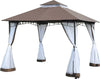 Gazebo-da-Giardino-3x3m-con-Zanzariera,-Telaio-in-Acciaio-e-Doppio-Tettuccio,-Bianco-84C-010CF