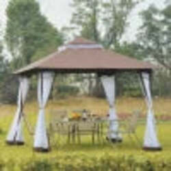 Gazebo-da-Giardino-3x3m-con-Zanzariera,-Telaio-in-Acciaio-e-Doppio-Tettuccio,-Bianco-84C-010CF