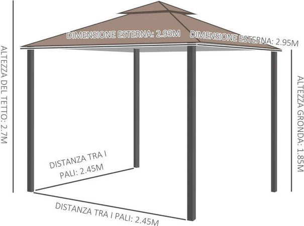 Gazebo-da-Giardino-3x3m-con-Zanzariera,-Telaio-in-Acciaio-e-Doppio-Tettuccio,-Bianco-84C-010CF