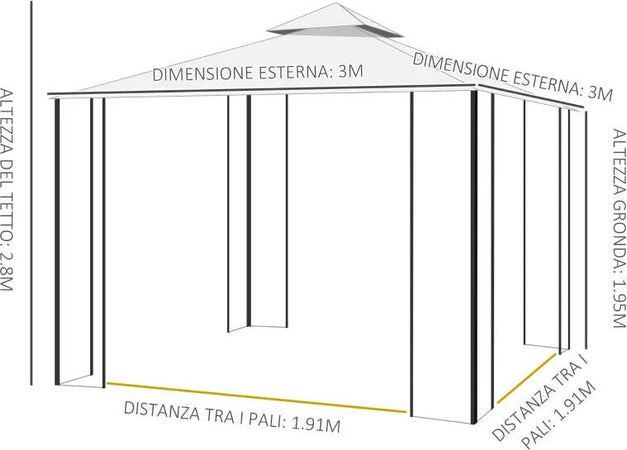 Gazebo-da-Giardino-3x3m-con-Zanzariera,-Telaio-in-Acciaio-e-Doppio-Tettuccio,-Bianco-84C-100