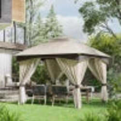 Gazebo-da-Giardino-3x3m-in-Acciaio-con-Doppio-Tettuccio-e-Tende,-Beige-e-Grigio-84C-368V00BG